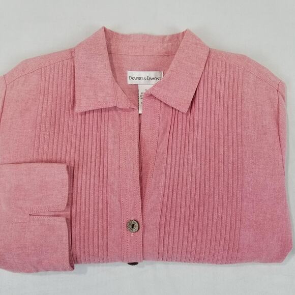 Draper's & Damon's Jacket Womens Large Pink Pintuck Button 3/4 Sleeve Pockets - Picture 5 of 11